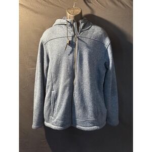 Free Country Jacket Mens Large Blue‎ Sherpa Lined Full Zip Hooded Fleece Knit